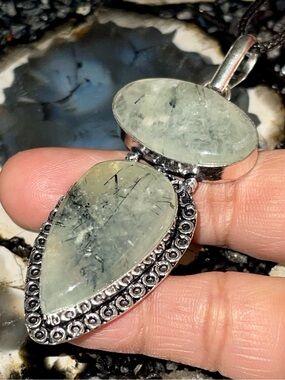 Jumbo Yellow Green Moss Prehnite Crystal Pendant 3”
